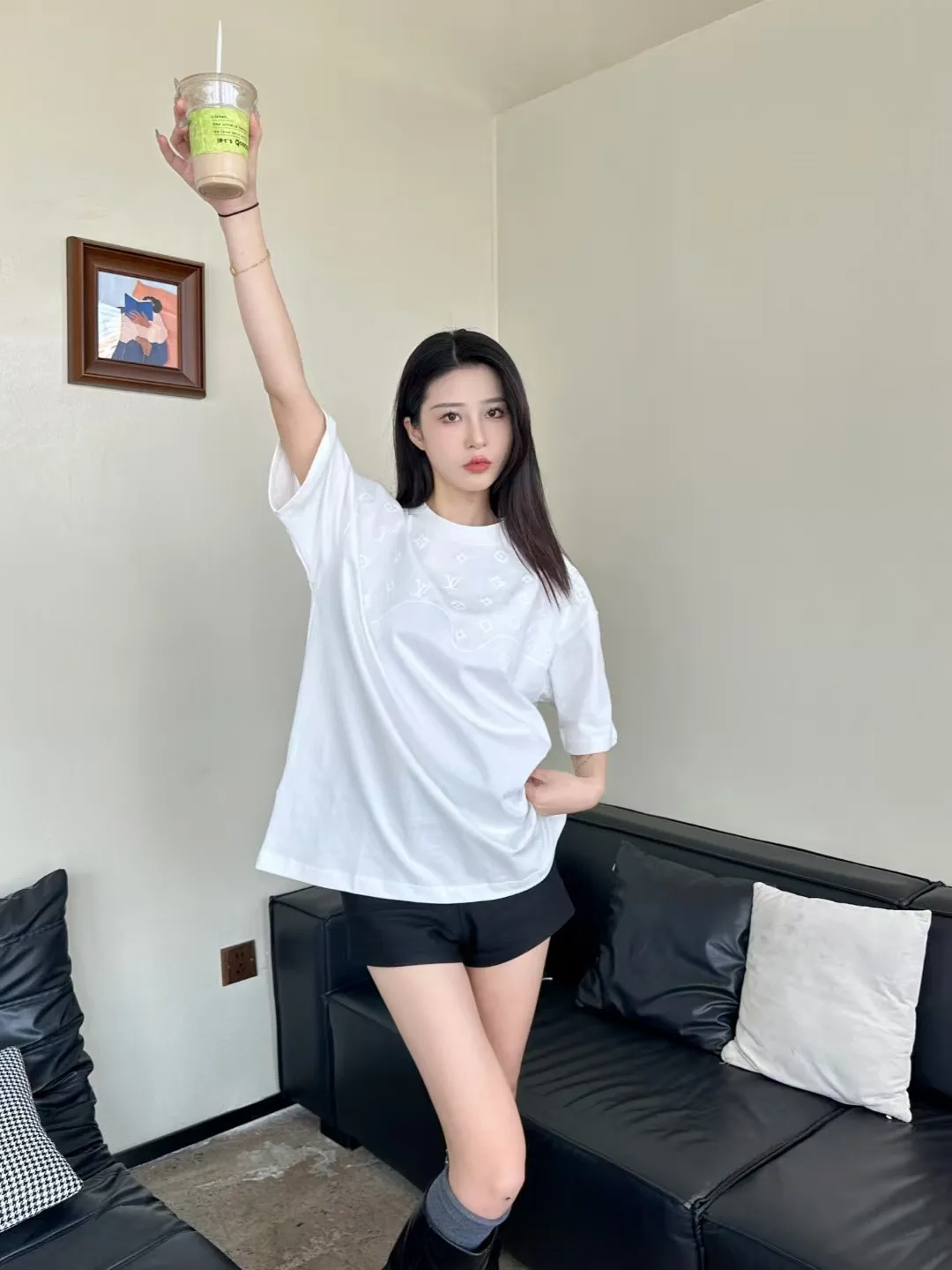 Louis Vuitton/Louis Vuitton dark pattern half-length presbyopic logo embroidered short sleeves